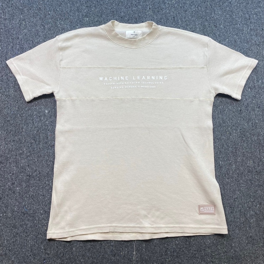 Mattelsa Machine Learning TShirt Sz S Mens Tan Techwear Waffle Knit Graphic Tee